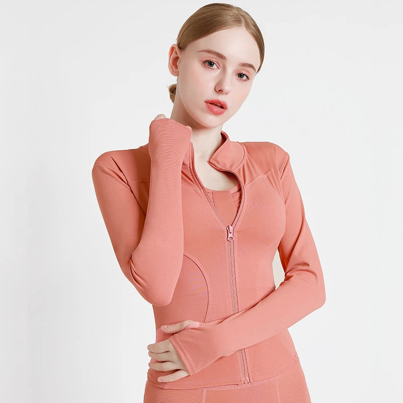 Women's Thumb Jackets 2024 New Long Sleeve Running Coat Yoga Gym Fitness Tight Tops Quick-Dry Breathable Sports Jacket Women