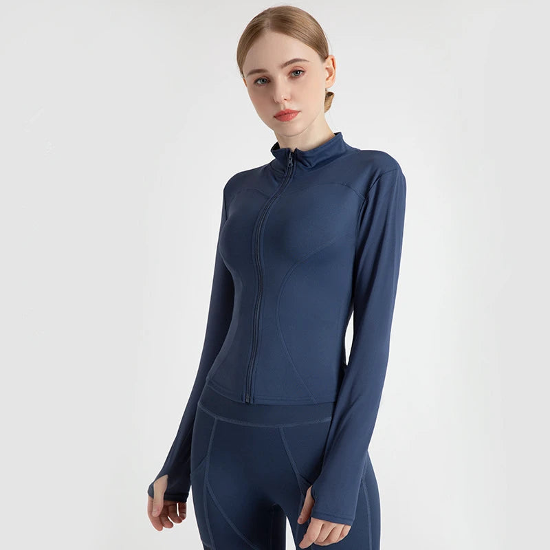 Women's Thumb Jackets 2024 New Long Sleeve Running Coat Yoga Gym Fitness Tight Tops Quick-Dry Breathable Sports Jacket Women